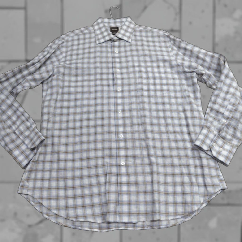 Neiman Marcus VINTAGE? Neiman Marcus Shirt XL Gray Plaid Long Sleeve Linen Blend Shirt, Button-Up, Pockets, Neiman Marcus, Men, Regular Fit Size US XL / EU 56 / 4 - 1 Thumbnail