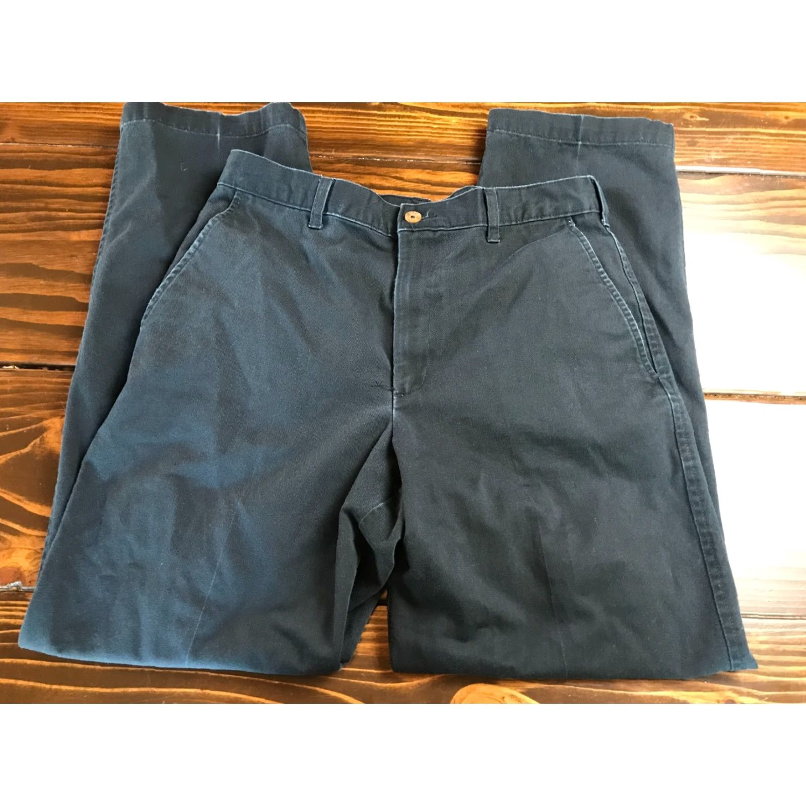 Farah Farah Pants Dark Navy Blue Flat Front Straight Leg Pockets 30-30 Men Regular Inseam 28 in Cotton Chino Vintage No Size US 30 / EU 46 - 2 Thumbnail