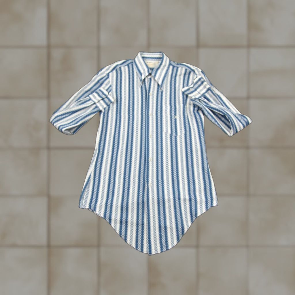 Vintage Knit Le Mans Shirt Mens M Blue Striped Button-Up 60s 70s Vintage Casual Shirt Size US M / EU 48-50 / 2 - 1 Thumbnail