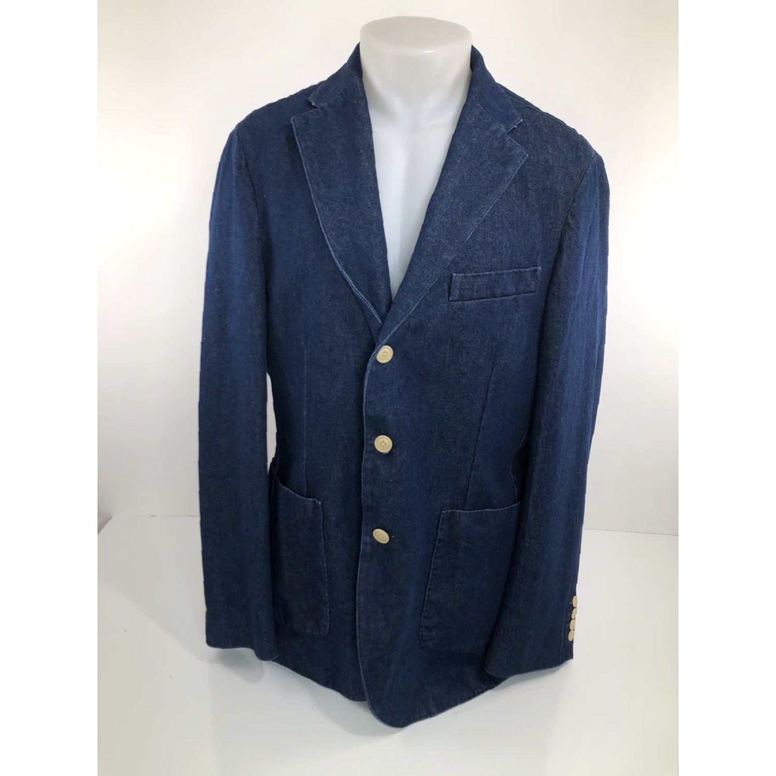 Vintage J PETERMAN Blazer - Vintage HEAVY DENIM - 3 Button Mens 42 Blue Cotton Denim Jacket C8 EXCELLENT Size US XS / EU 42 / 0 - 2 Thumbnail