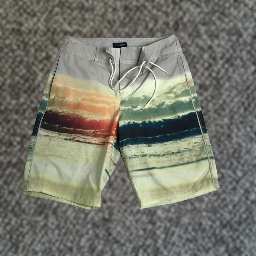 American Eagle Outfitters American Eagle Outfitters Board Shorts Men XS Beach Pattern Multicolor Polyester Elastane Pockets Beach J21 Size US 27 - 1 Thumbnail