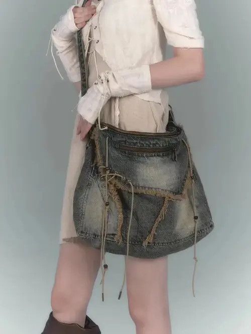 VIBE Jeans Casual Totes Shoulder Bags y2k unisex women Size ONE SIZE - 2 Thumbnail