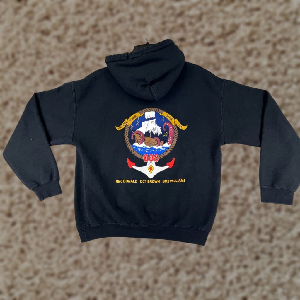 Gildan US Navy Hoodie Mens M Black Pocket Cotton Blend Jersey Fabric 008 Shirt Size US M / EU 48-50 / 2 - 1 Thumbnail