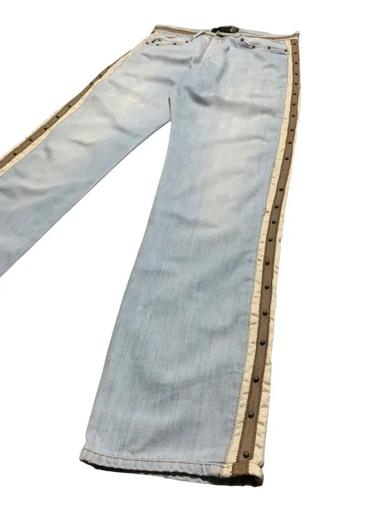 Just Cavalli Vintage Cavalli studded punk leather taped snake skin denim Size US 31 - 3 Thumbnail