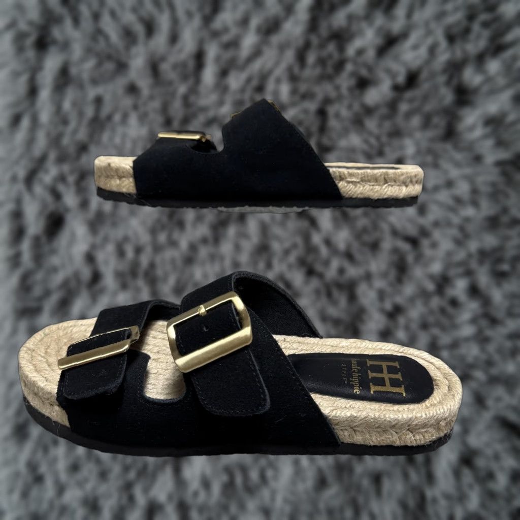 Haute Hippie Haute Hippie Womens Sandals Black 6.5 M Double Buckle Espadrille Slidess Size US 7 / IT 37 - 1 Thumbnail