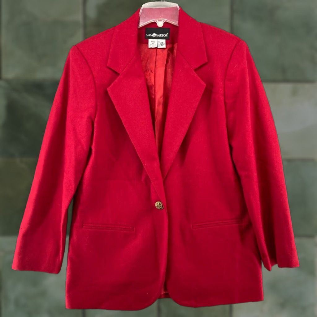 Vintage Sag Harbor Blazer Womens 8 Red Wool Vintage Notch Lapel Single-Breasted Lined 100% Wool Solid Dressy Fall Winter Size M / US 6-8 / IT 42-44 - 1 Thumbnail