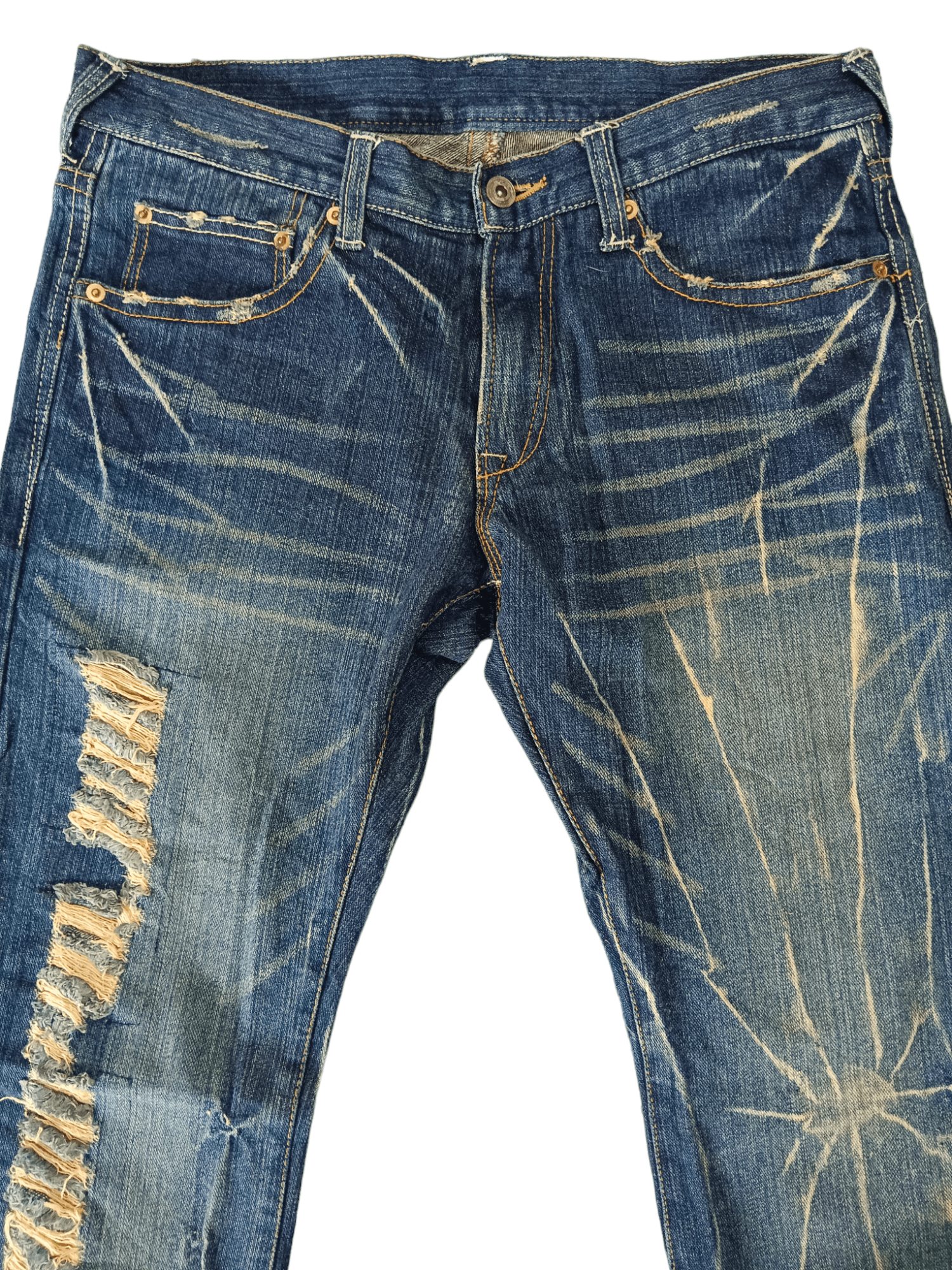 Japanese Brand 💥Punk💥 Spider Web Distressed Flare Denim Size US 32 / EU 48 - 4 Thumbnail