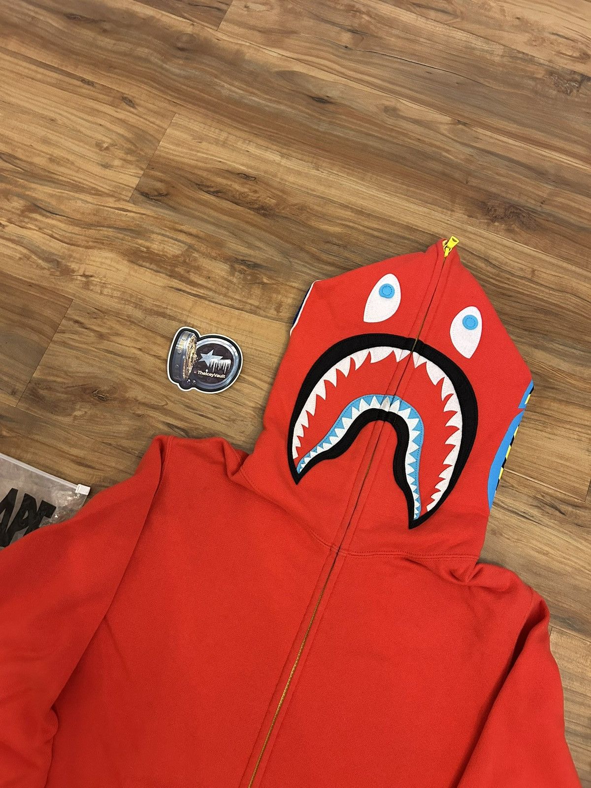 Bape Bape 2010 Red Neon Shark Full Zip Hoodie Size US M / EU 48-50 / 2 - 3 Thumbnail