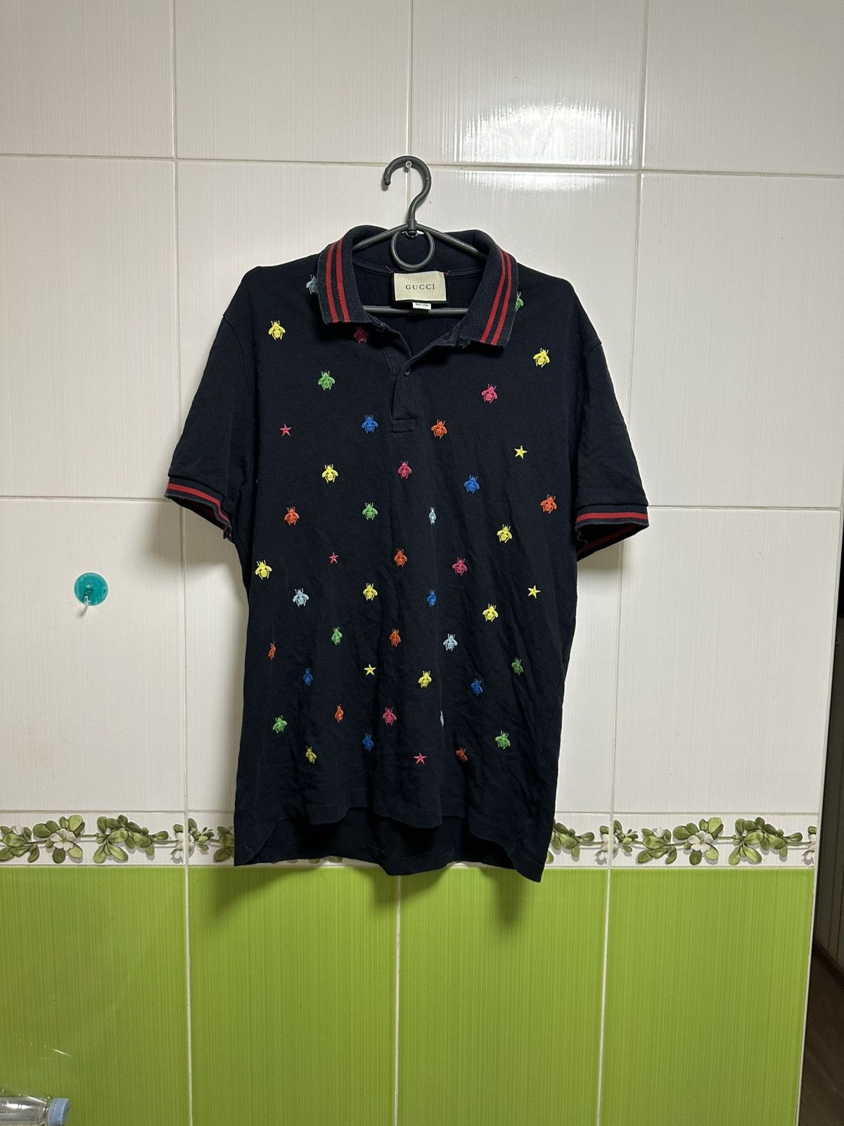 Gucci Gucci Dark Navy Bee Embroidered Pique Cotton Polo XXL Size US XXL / EU 58 / 5 - 1 Thumbnail