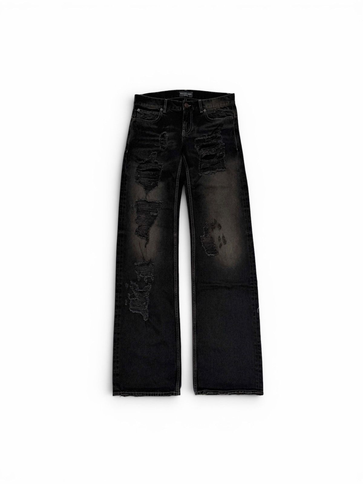 Balenciaga Balenciaga Destroyed Straight Denim Pant Anthracite Size US 30 / EU 46 - 1 Thumbnail