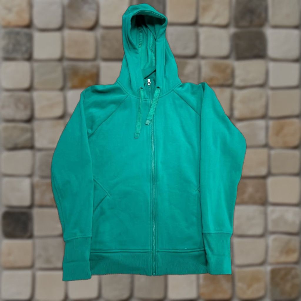 Athleta Forever Hoodie Women XL Green Full Zip Knit Pocketed Zip Closure Activewear Winter