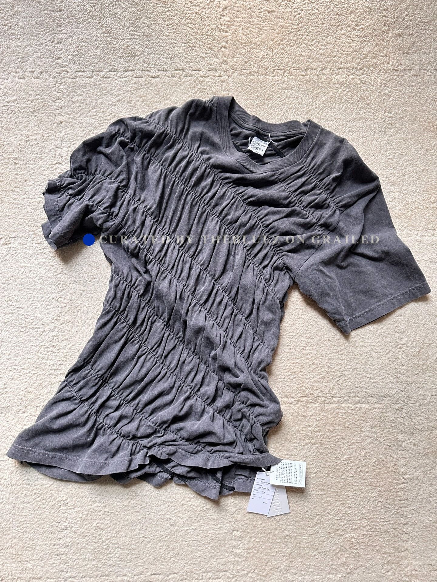 Pervert Perverze Gray Gathered Half-Sleeve T-shirt Size M / US 6-8 / IT 42-44 - 1 Thumbnail