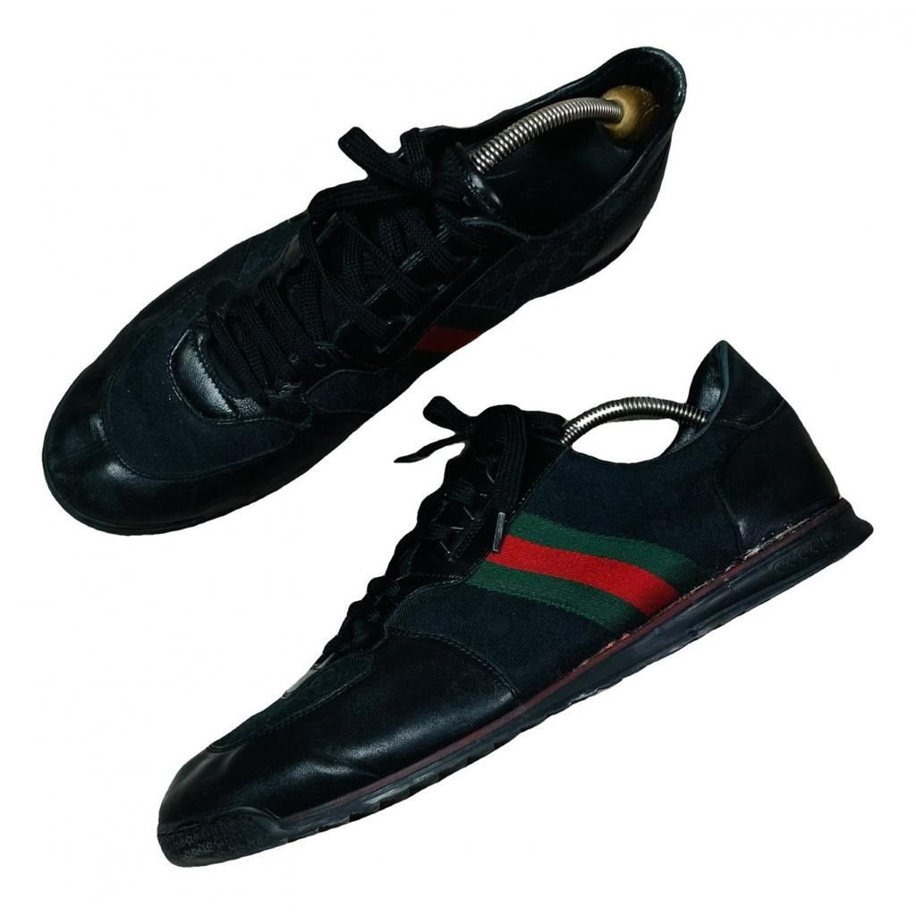 image of Gucci Leather Low Sneakers With Logo in Black, Men's (Size 12)