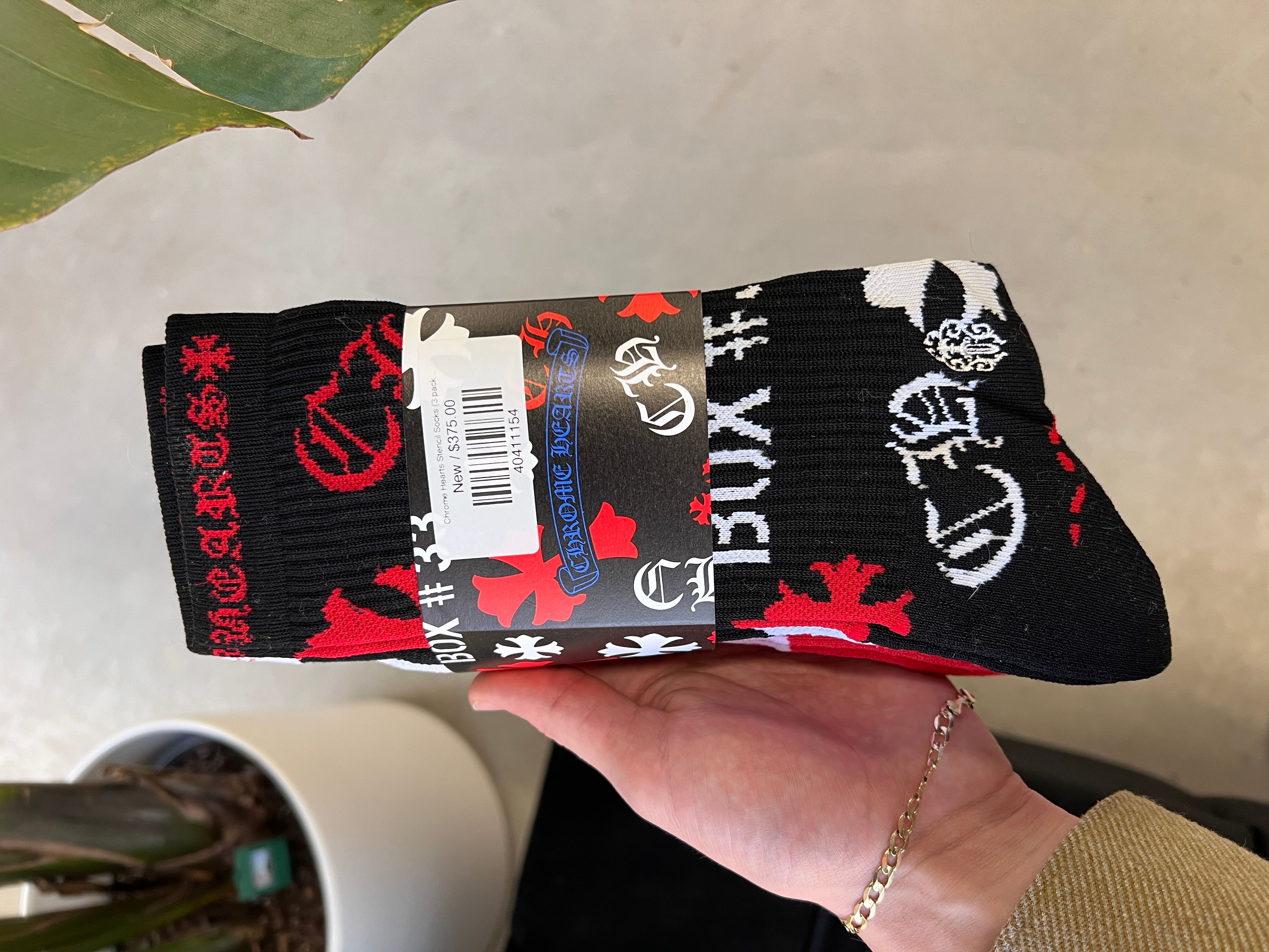 Pre-owned Chrome Hearts Stencil Socks (3 Pack) Black/white/red In Multicolor
