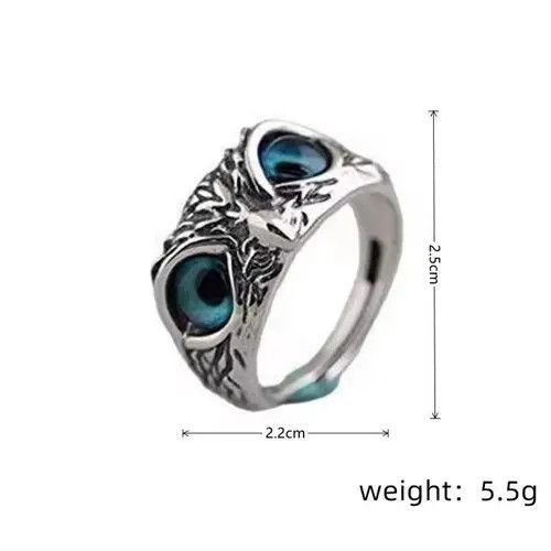 Jewelry Blue Eyed Owl Design Ring Size ONE SIZE - 7 Thumbnail
