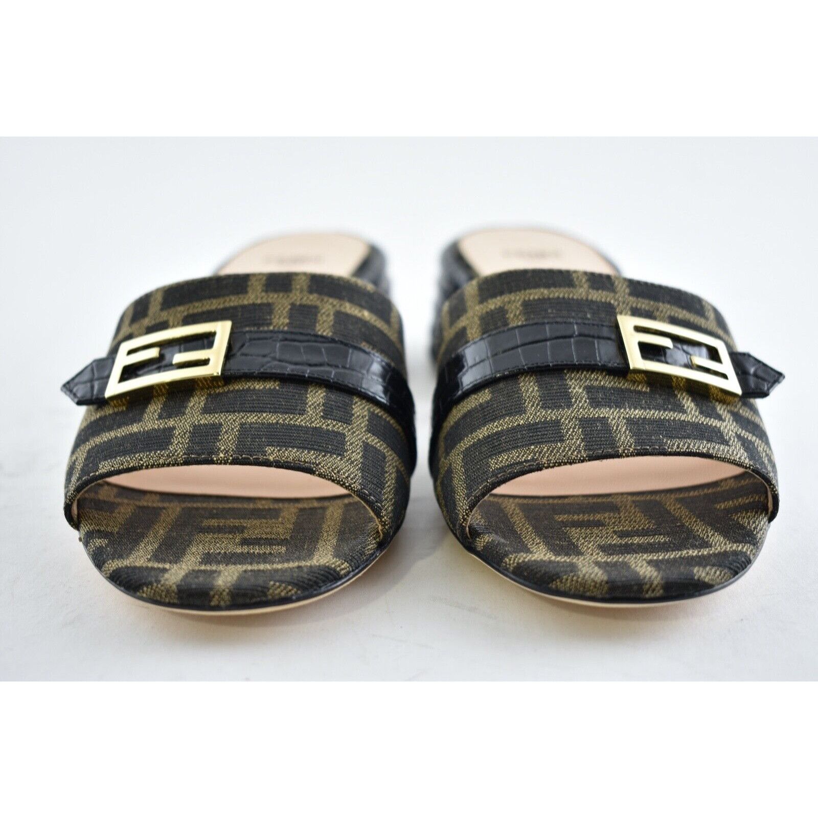 Fendi FF Monogram Backless Sandal Block Heel Mule Slide Pump 37 Size US 7 / IT 37 - 7 Thumbnail