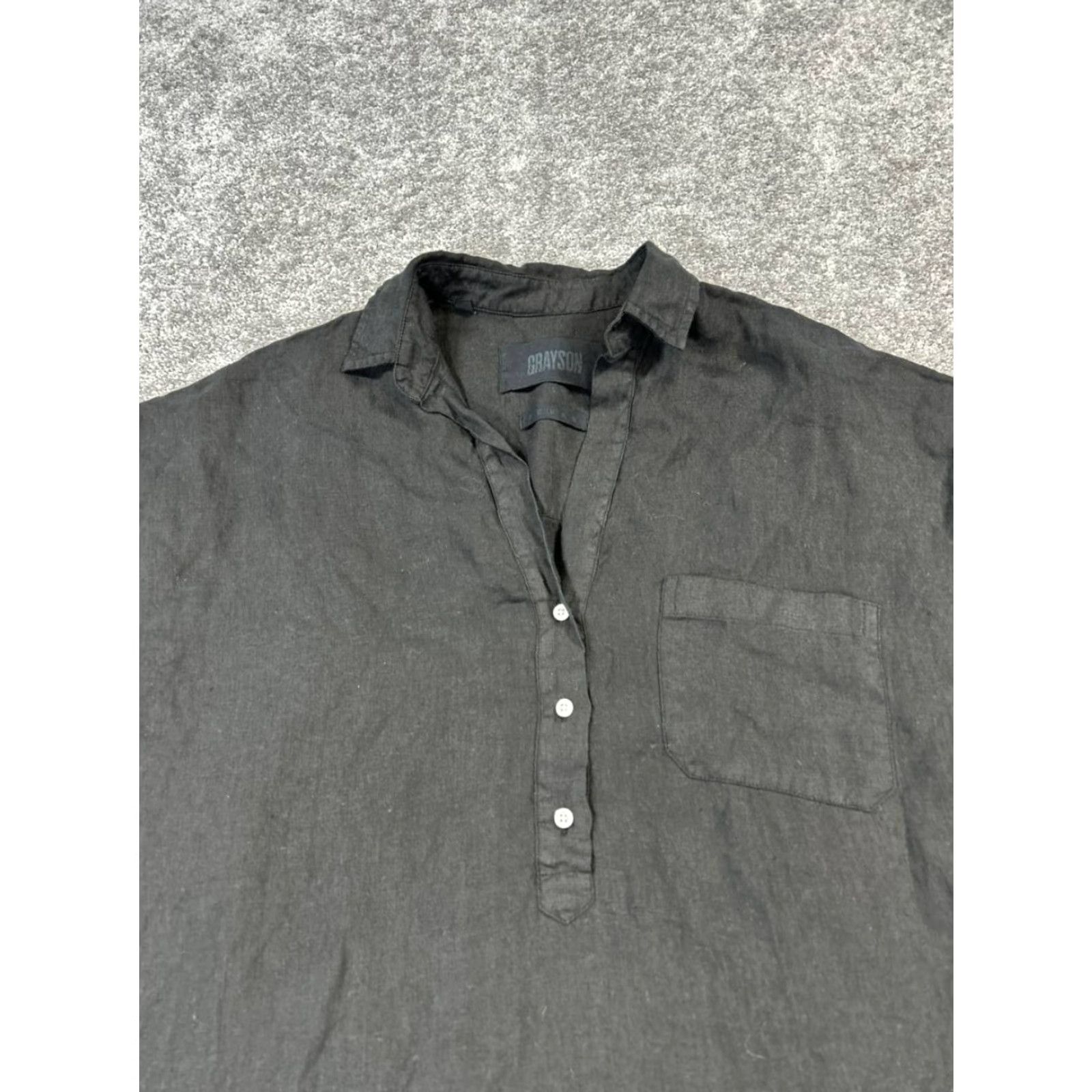 Vintage VINTAGE Grayson Women's Shirt Dress Large Black Linen Summer Casual Shirt Dress Womens Large Black Linen Size L / US 10 / IT 46 - 2 Thumbnail