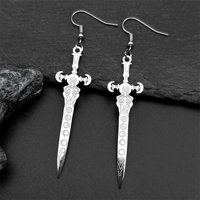 Jewelry Viking Lunar Phase Sword Drop Earrings Jewelry Gift Size ONE SIZE - 3 Thumbnail