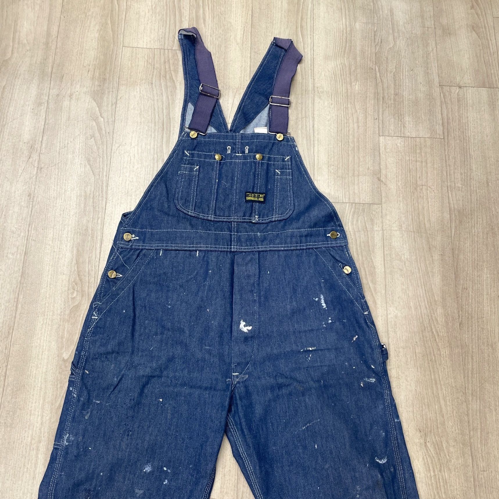 Denime VINTAGE Muleskins Overalls Mens 38x32 Denim Carpenter Painter Bib 5-Pocket Dark Blue 70s 80s USA Jeans Mens Size US 38 / EU 54 - 2 Thumbnail