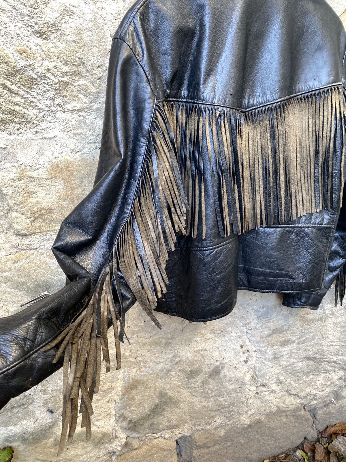 Vintage Rare Vintage 70s Wolf Leathers Fringed Leather Biker Jacket Size US L / EU 52-54 / 3 - 8 Thumbnail