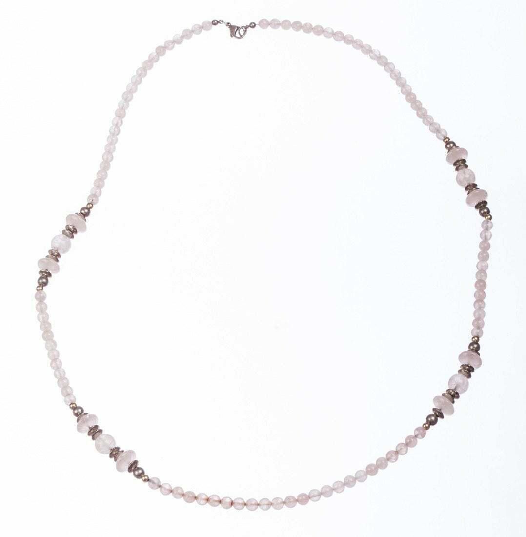 Designer Sterling Silver Carved Rose Quartz Bead Flapper Necklace Size ONE SIZE - 1 Thumbnail