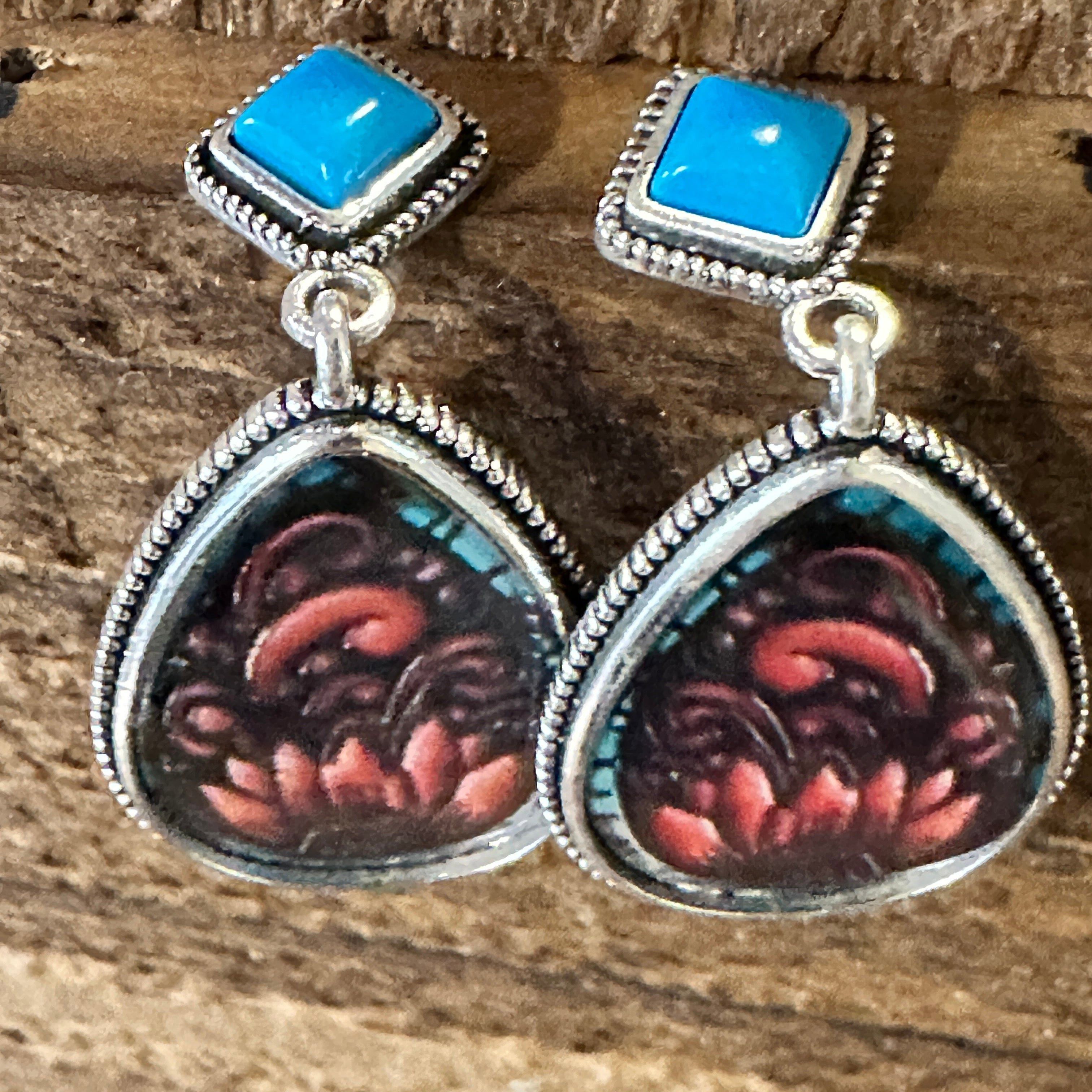 Other Vintage Droplet Shape Sunflower Print Dangle Earrings, Boho Size ONE SIZE - 2 Thumbnail