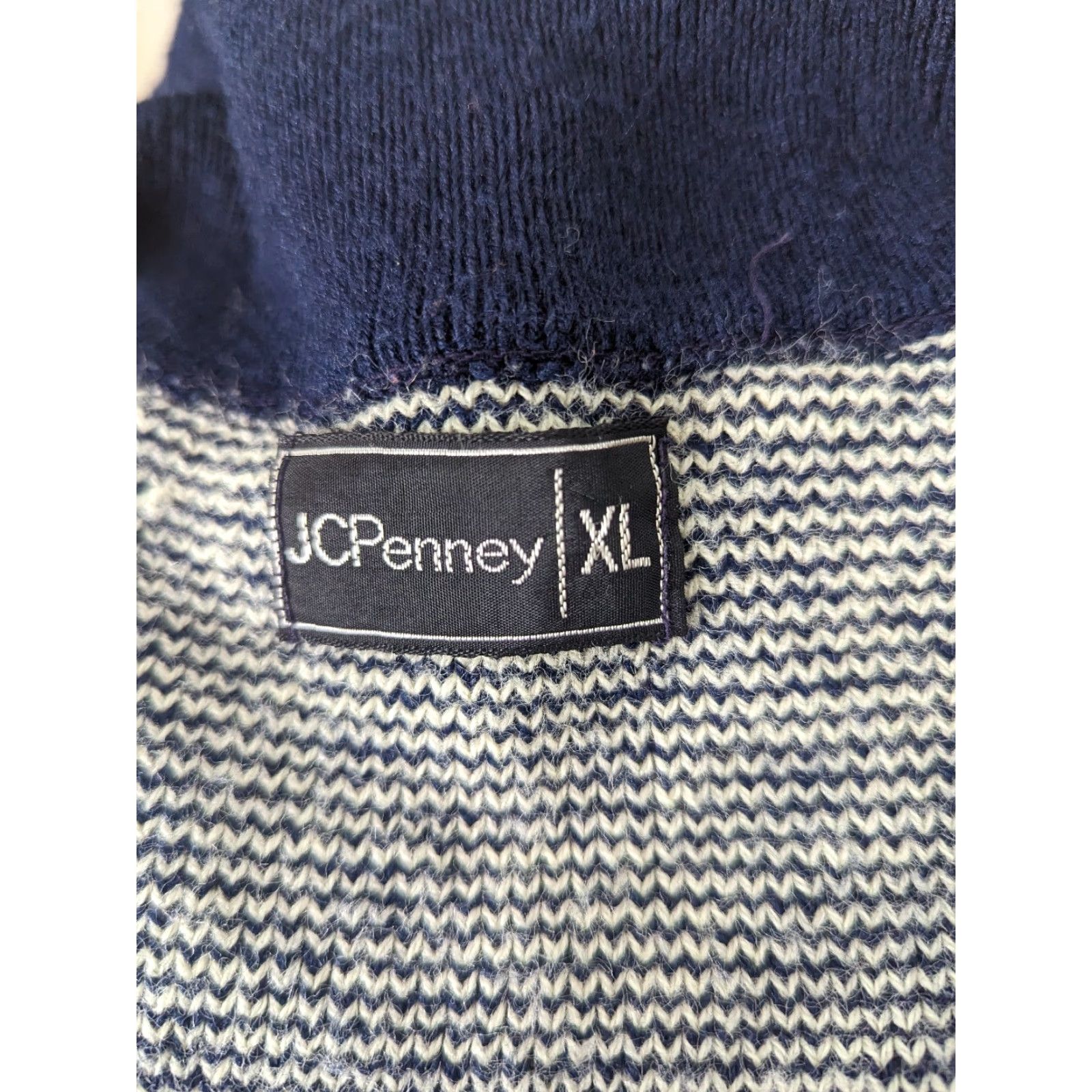 JCPenney VINTAGE JC Penney Sweater Mens XL Knit Mock Neck 1/4 Zip Blue Striped S13 Size US XL / EU 56 / 4 - 3 Thumbnail