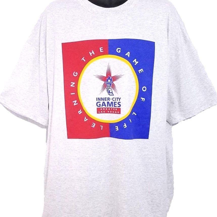 Hanes VINTAGE Hanes Las Vegas Inner City Games T Shirt Mens 2XL Gray 90s Game Of Life Shirt Size US XXL / EU 58 / 5 - 2 Thumbnail
