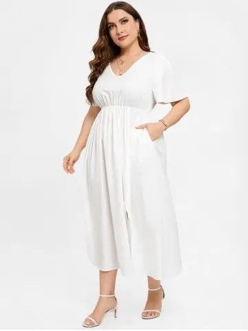 Other Plus wear NWT solid white color v neck long maxi dress Size XXL / US 16-18 / IT 52-54 - 1 Thumbnail