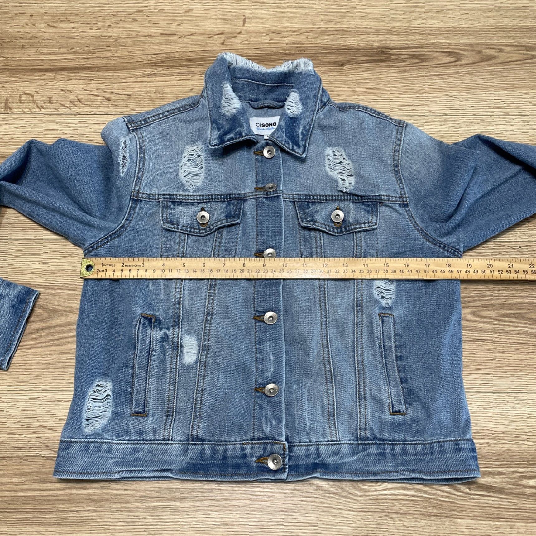 Vintage VINTAGE CI SONO Denim Jacket Women Medium Blue Ripped Distressed Stretch Cotton Blend 80s Retro Size 32" / US 10 / IT 46 - 6 Thumbnail