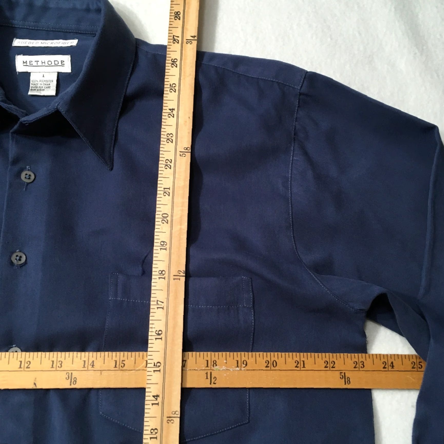 Vintage METHODE Shirt Men’s LARGE Blue Suede Short Sleeve Button Up Size US L / EU 52-54 / 3 - 3 Thumbnail