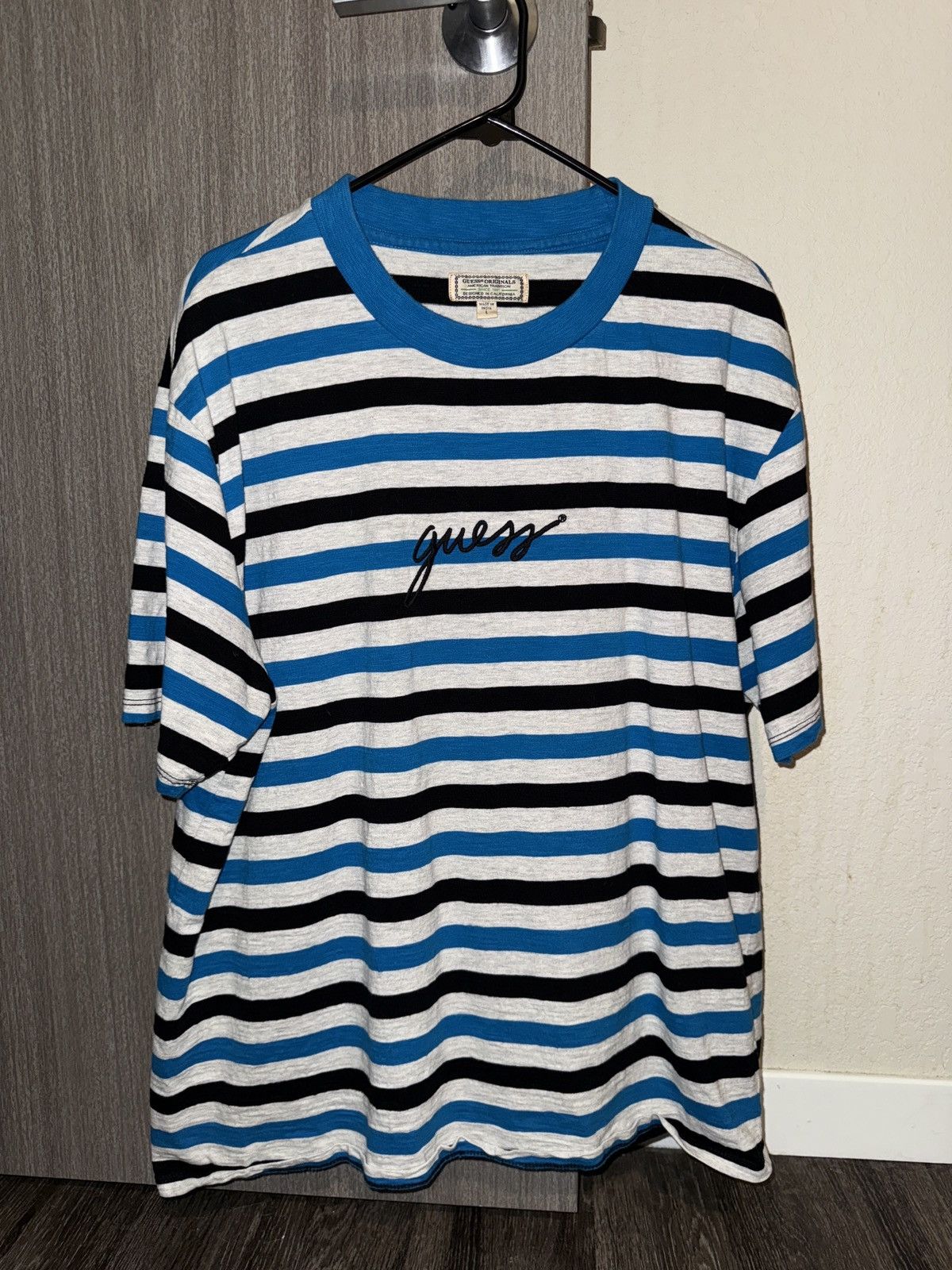 Guess Guess Originals Blue Striped T-Shirt (L) Size US L / EU 52-54 / 3 - 1 Thumbnail