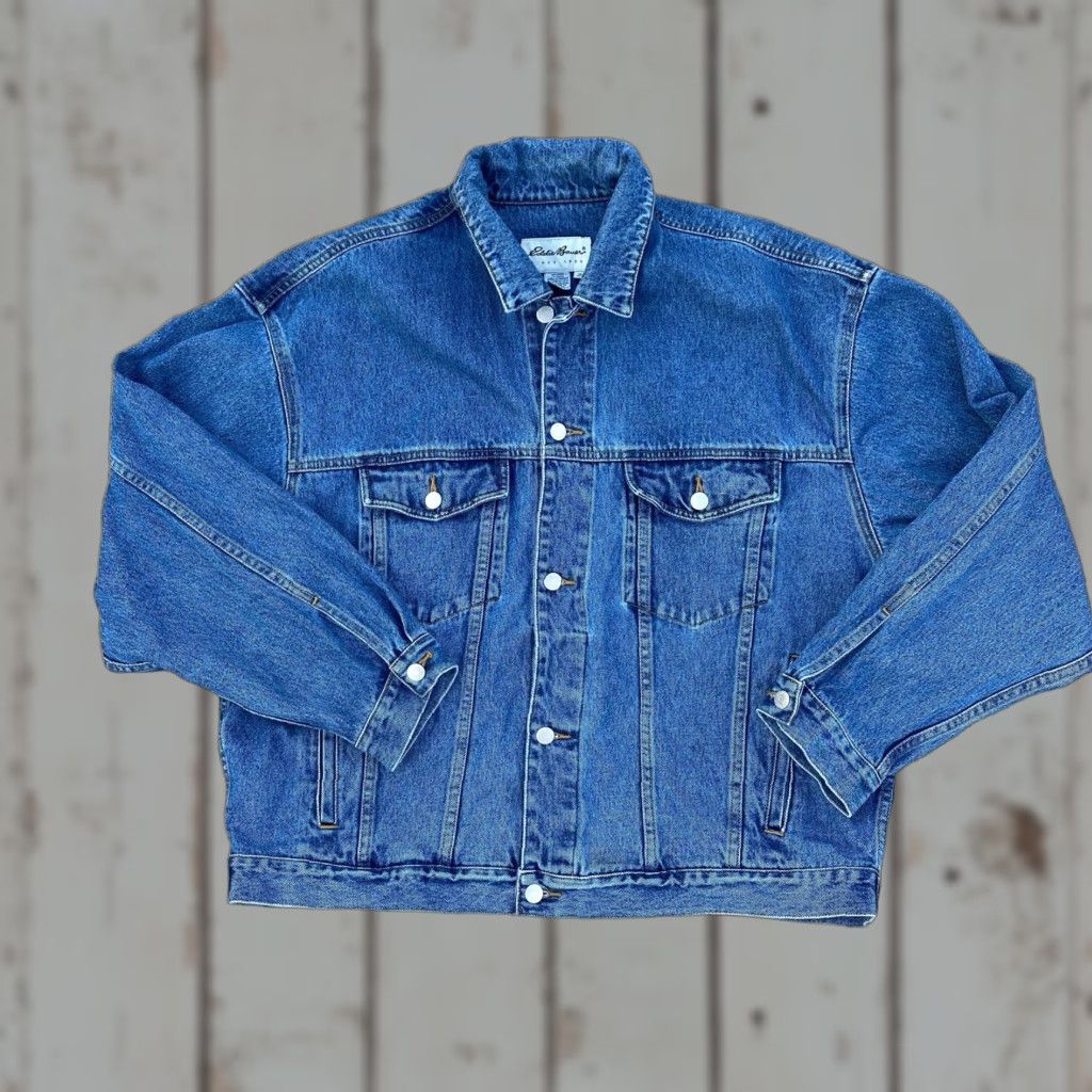 Eddie Bauer VINTAGE Eddie Bauer Denim Jacket Men's XL Blue Denim Trucker 90's Jacket Coat Casual Workwear Size US XL / EU 56 / 4 - 1 Thumbnail