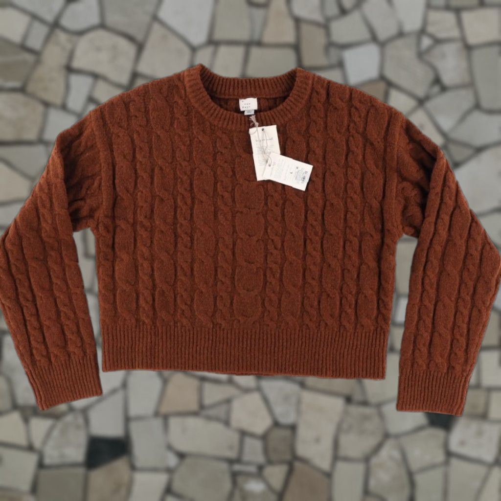 Vintage A new Day Cable Knit Crop Stretch Sweater Brown Women's L Shirt Size L / US 10 / IT 46 - 1 Thumbnail