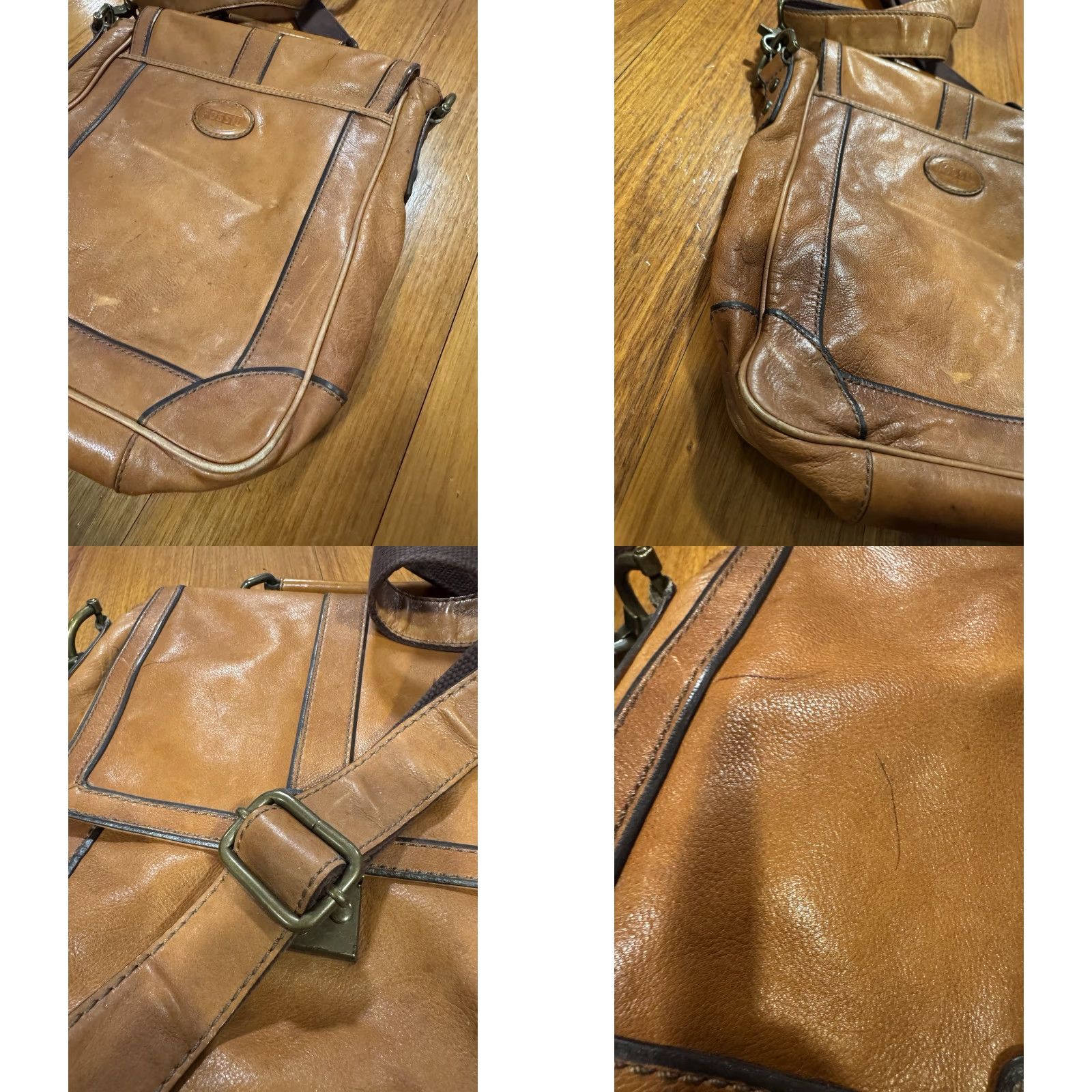 Fossil VINTAGE Fossil Estate Leather Messenger Bag North South City Bag Cognac Brown Messenger Bag Men/Women Unisex Adults Large Brown Leather Vintage Size ONE SIZE - 8 Thumbnail