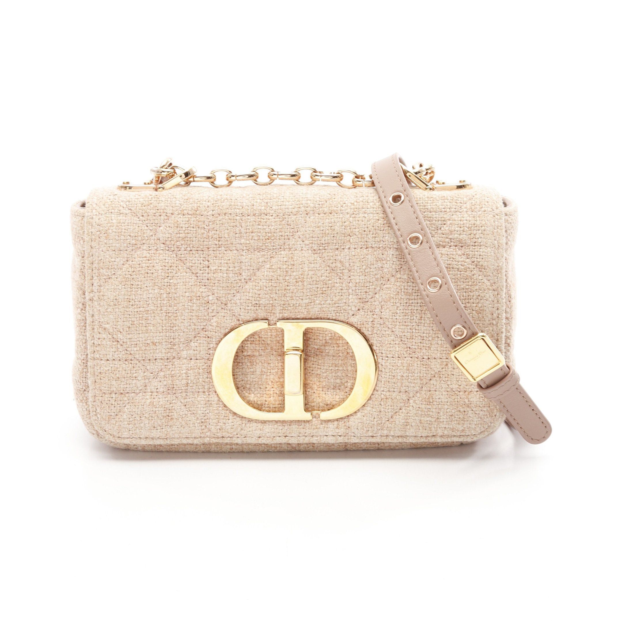 Dior Dior Caro Karo Small Chain Shoulder Bag Tweed Leather Pink Size ONE SIZE - 1 Thumbnail