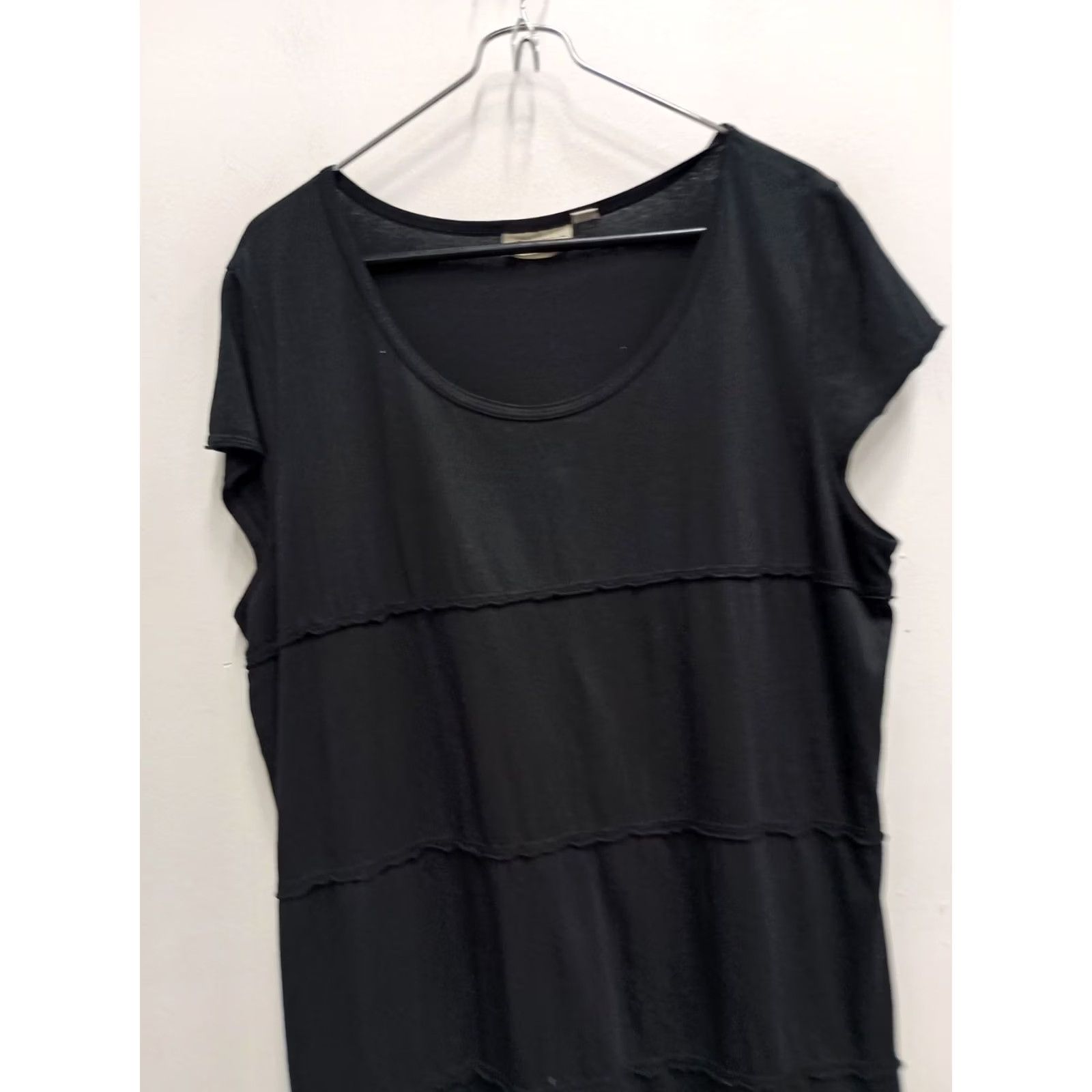 Vintage ICantoo Womens Shirt Dress Large Black Minimalist Capsule Midi Cap Sleeve Size L / US 10 / IT 46 - 2 Thumbnail