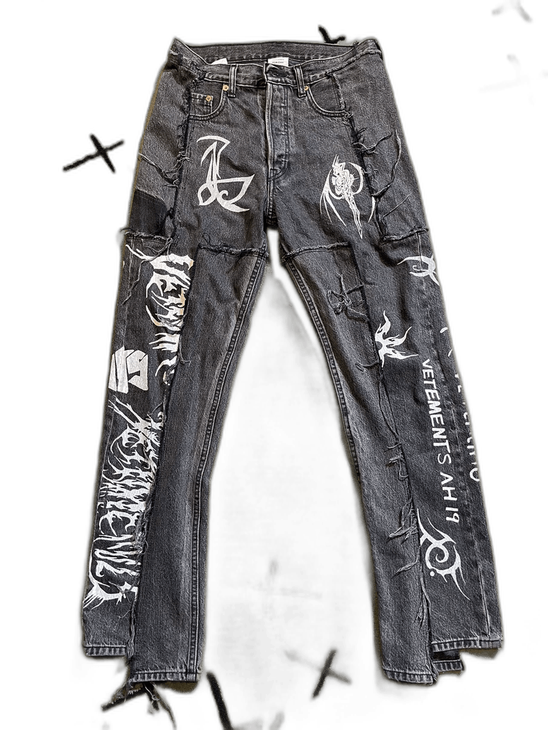 vetements 19 deconstructed tattoo denim jeans