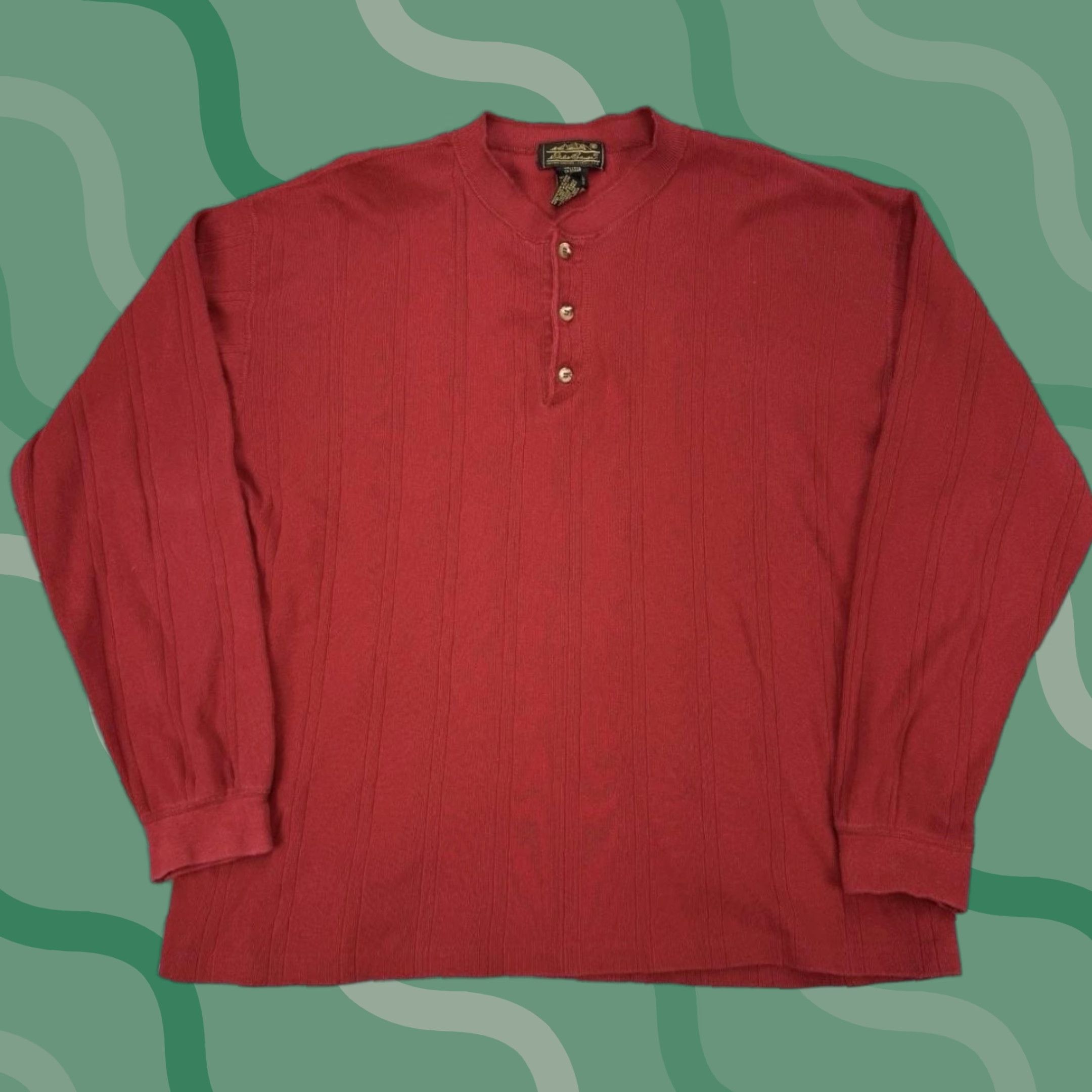 Eddie Bauer VINTAGE Eddie Bauer Sweater Mens Large Red Henley Knit Pullover Cotton USA Size US L / EU 52-54 / 3 - 1 Thumbnail