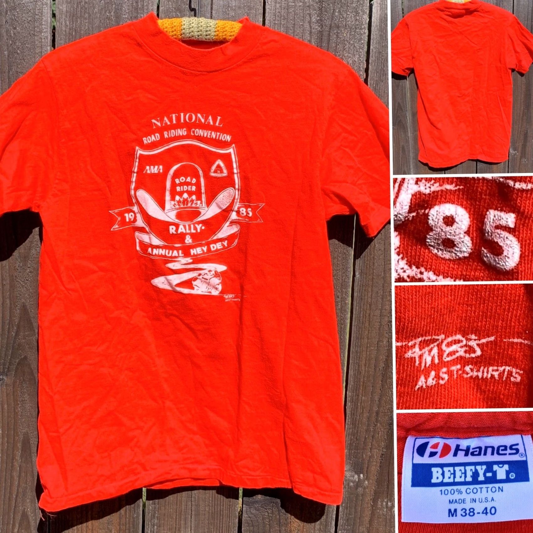 Hanes VINTAGE AMA Road Rider Annual Hey Day 85 T-Shirt National Road Riding Convention Hanes M Red Mens Graphic Tee 1985 1980s USA Size US M / EU 48-50 / 2 - 7 Thumbnail