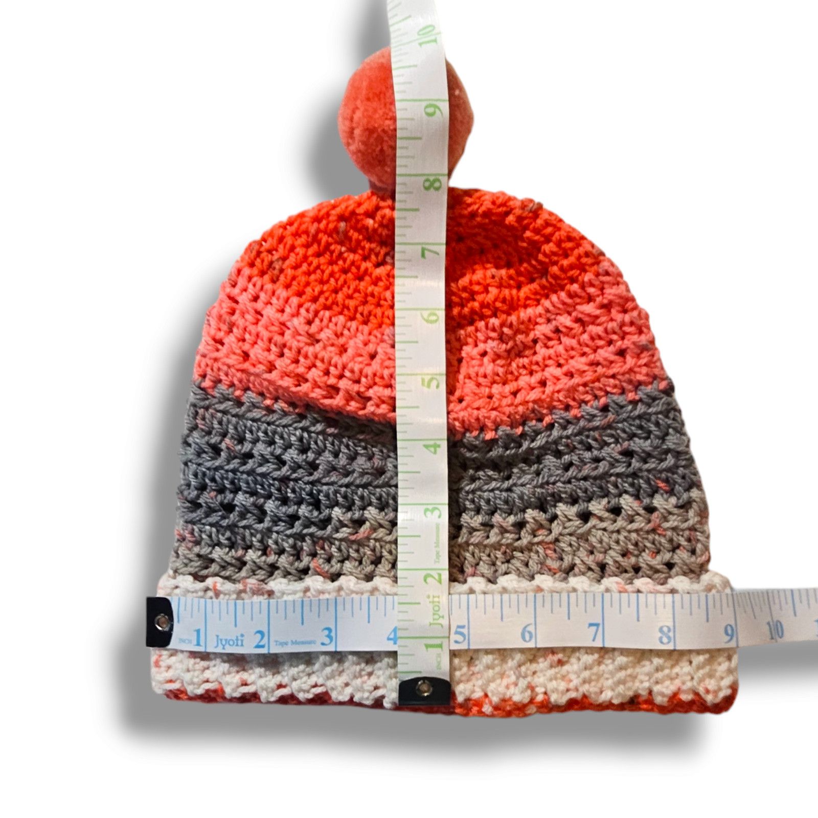 Handmade EUC Hand Knitted Hat Beanie Skull Cap Toboggan Orange Gray Size ONE SIZE - 2 Thumbnail