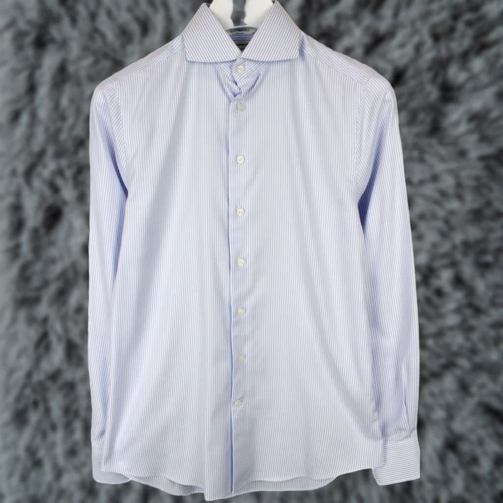 Suitsupply Suitsupply Dress Shirt Men 37 / 14 1/2 Pinstriped Extra Slim Fit Button Up Blue Shirt Men Size 36R - 1 Thumbnail