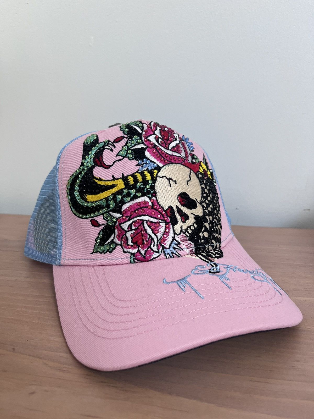 NWT! Ed Hardy White Geisha Trucker Snap Back Cap Hat Tattoo Christian shops Audigier