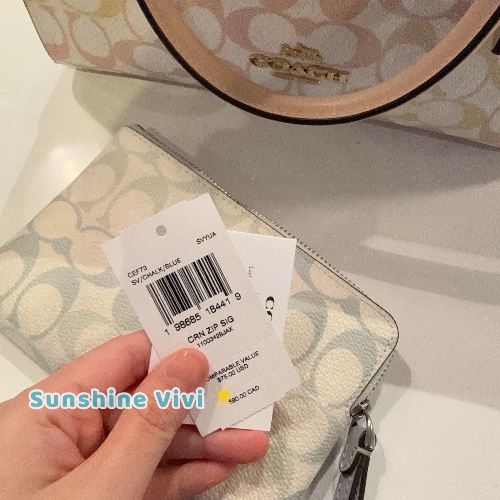 Coach NWT Coach Corner Zip Wristlet Canvas Silver/Chalk/Blue CEF73 Size ONE SIZE - 4 Thumbnail