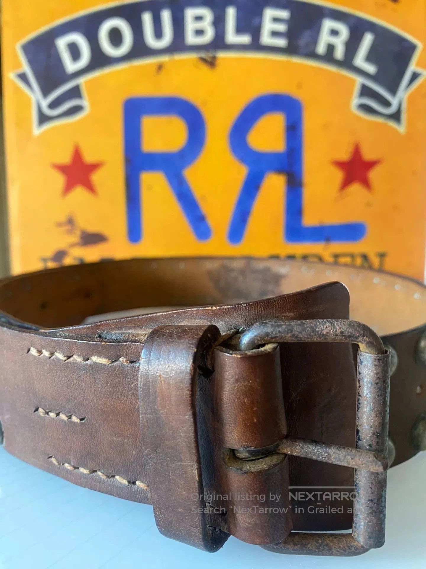 RRL Ralph Lauren Limited Edition Double RL Leather Belt. Size ONE SIZE - 7 Thumbnail
