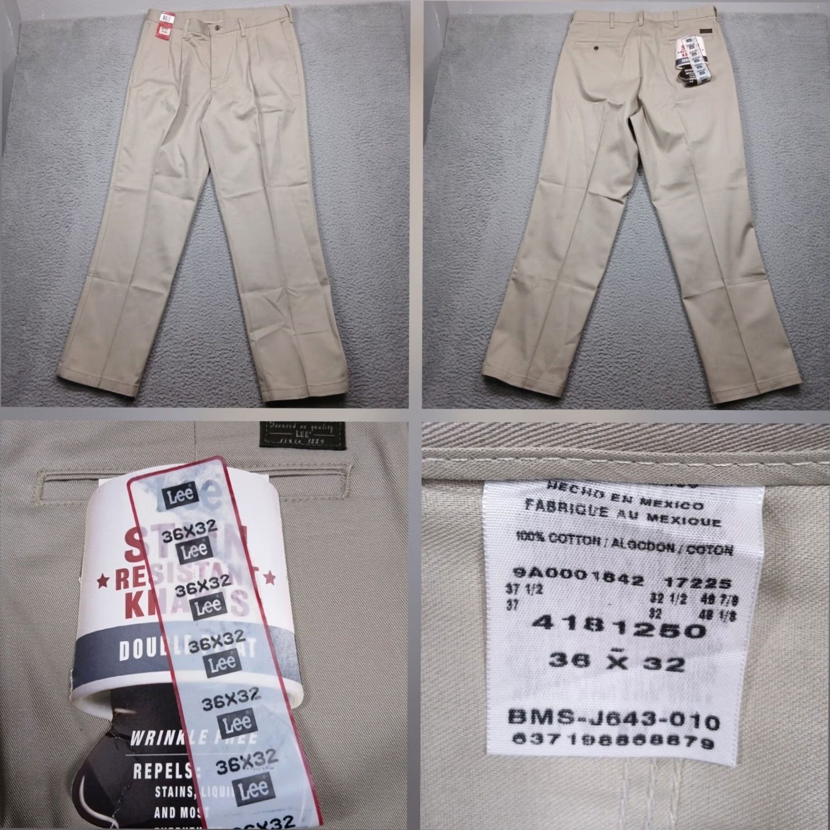 Lee Lee Khaki Pants Men's 36x32 Chino Classic Inseam 32 Wrinkle Resistant Stain Resistant NWT Size US 36 / EU 52 - 2 Thumbnail