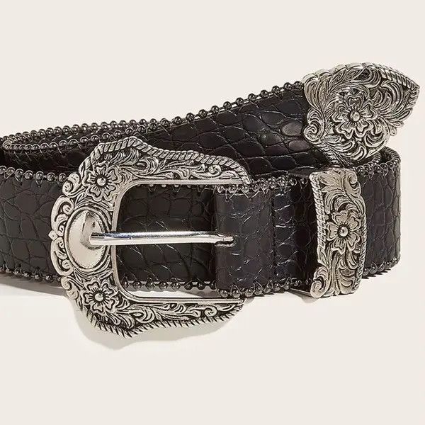Cowboy Equipment american western silver snakeskin pu leather belt Size ONE SIZE - 4 Thumbnail