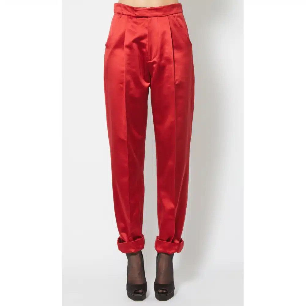 Tom Ford o1loc1c0526 PAW281 Silk Duchesse Boyfriend Cut Pant in Red Size 25" / US 0 / IT 36 - 1 Thumbnail