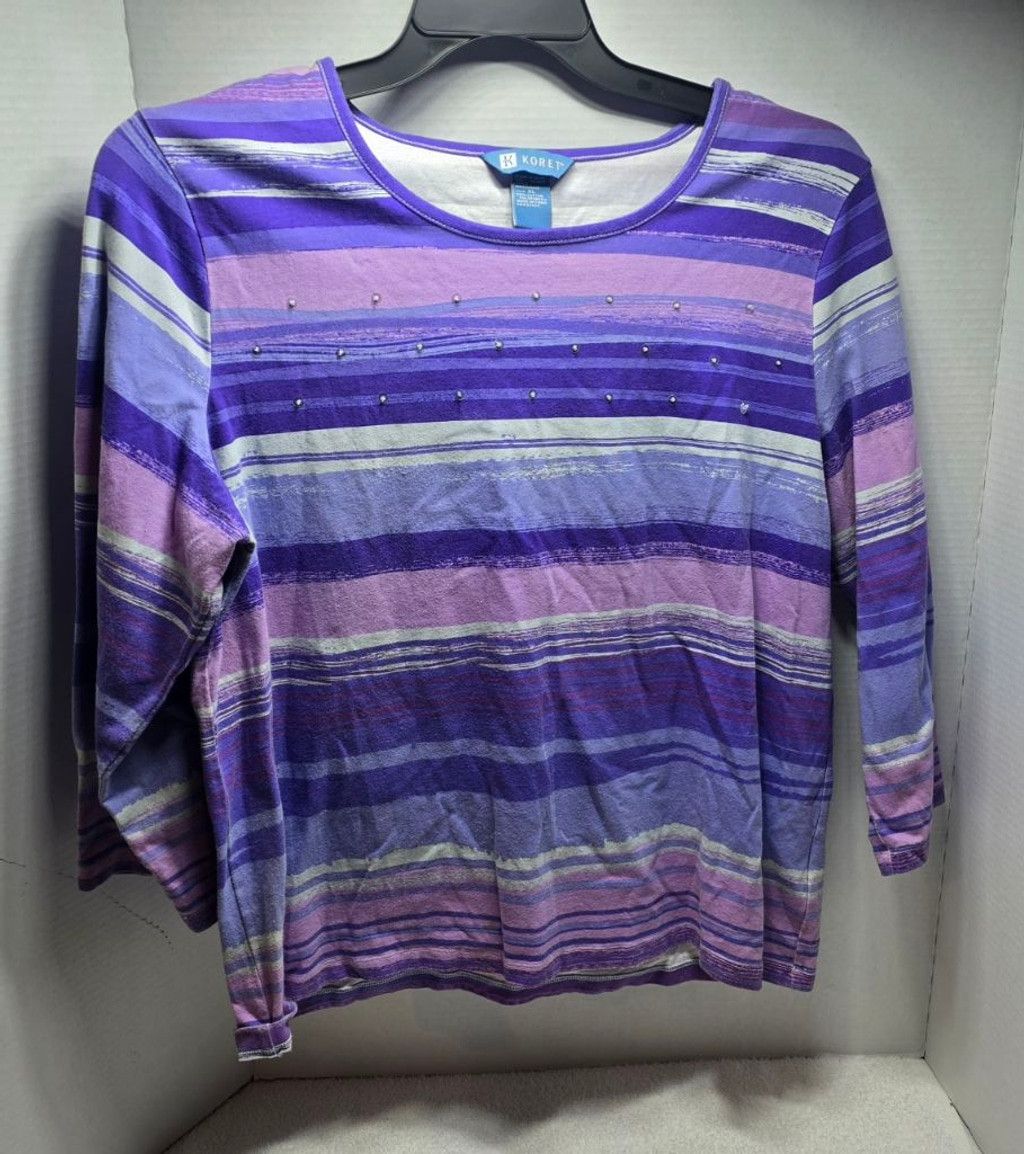 The Unbranded Brand Women's Koret Purple Striped Long Sleeve Tee XL Size XL / US 12-14 / IT 48-50 - 1 Thumbnail