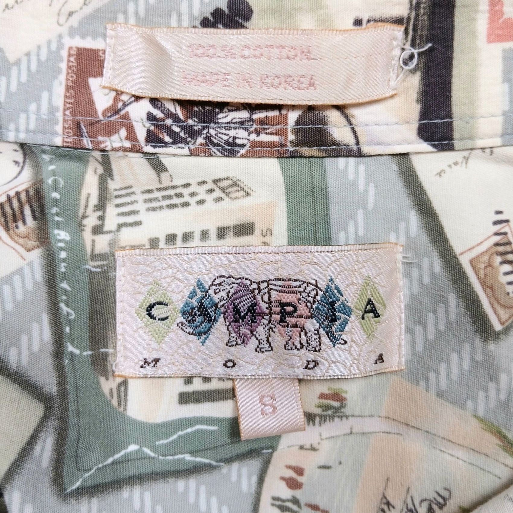 Vintage VINTAGE Moda Capra Hawaiian Shirt Mens S Short Sleeve Button-Down Cream Graphic Print Vintage Postcard Theme 90s? Travel Size US S / EU 44-46 / 1 - 4 Thumbnail